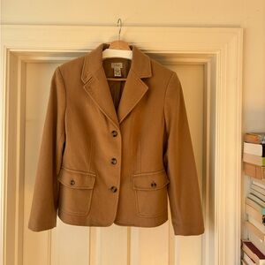 L.L. Bean Women's Camel Button-Front Wool-Blend Blazer